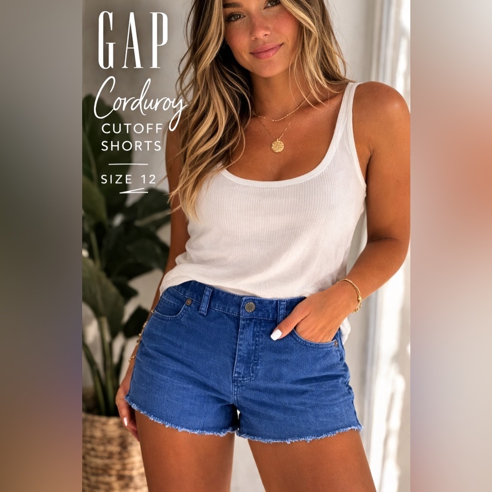 GAP Blue Corduroy Cutoff Shorts Womens Size 12 Mid Rise Stretch Casual Summer